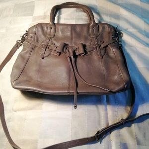 Genuine leather grey satchel handbag